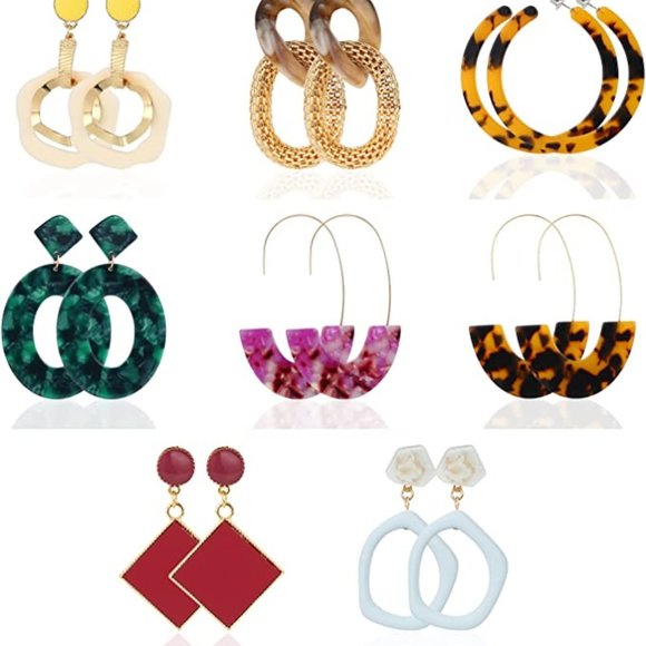 8-pairs Statement Bohemian Dangle Fashion Earrings Hoop Leopard Earrings - Picture 2 of 6